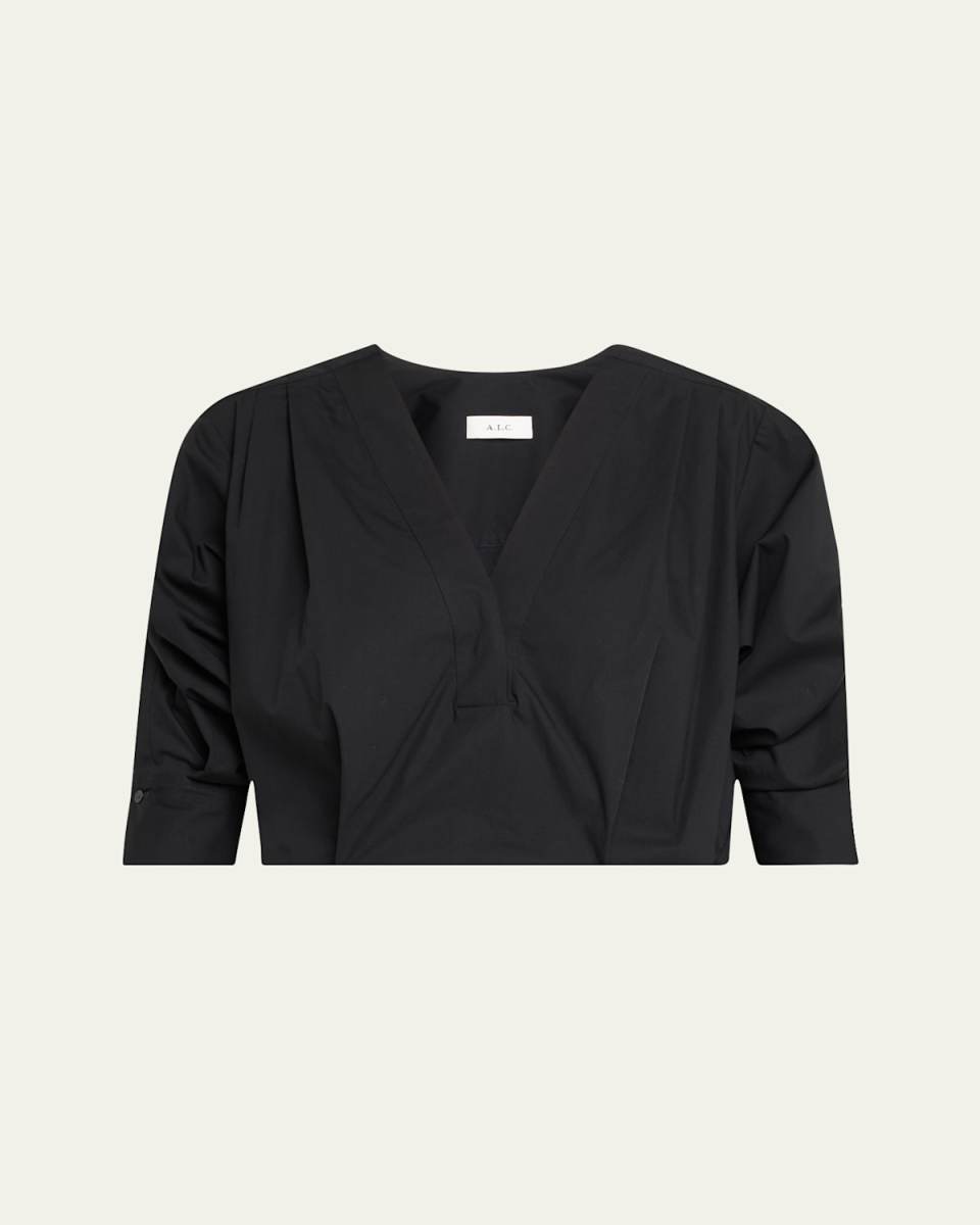 Jordan Ruched-Sleeve Popover Top